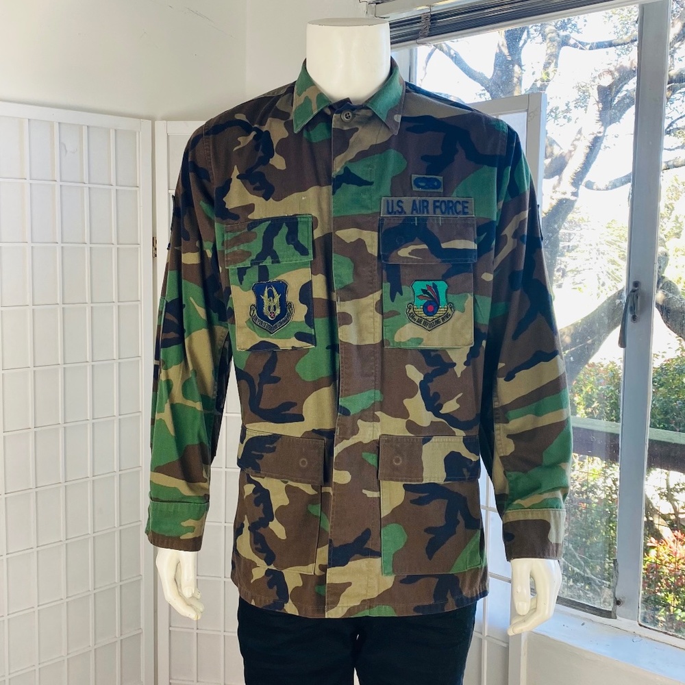 Vintage Air Force Green Camouflage Enlisted Shirt, L.